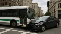 Acidente entre ônibus e carro causa lentidão na entrada do bairro Pedra Linda